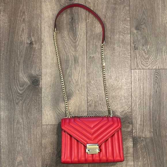 Michael Kors Red Quilted Leather Shoulder Bag - Picture 6 of 13
